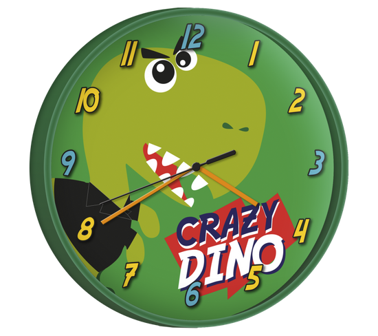Horloge Murale - Dinosaure Crazy Dino - Vert - 25 Cm