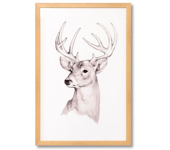 Deer Portrait - Tableau Décoratif 60 X 40 Cadre Bois