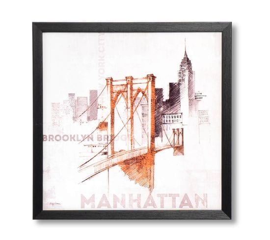 Manhattan Bridge - Peinture Décorative 40 X 40 Cadre Noir