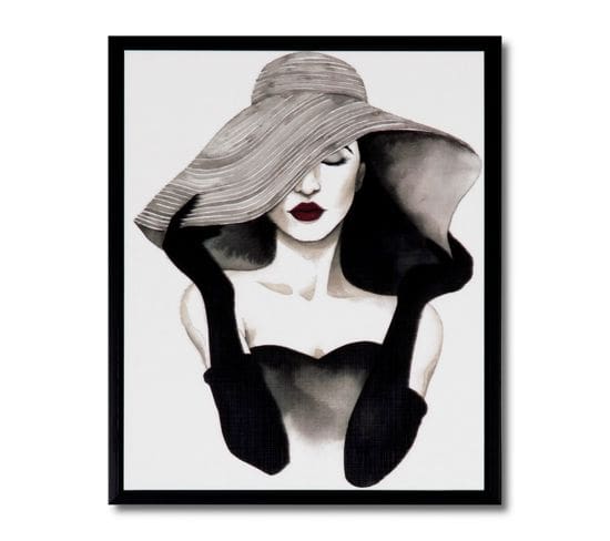 Hat Woman - Peinture Décorative 30 X 25 Cadre Noir