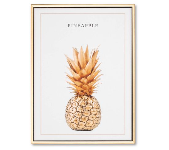 Gold Pineapple - Tableau Décoratif 40 X 30 Cadre En Bois