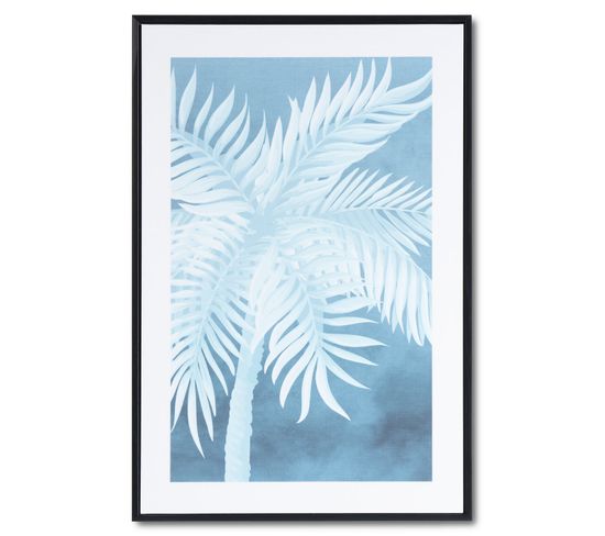 Blue Palm - Peinture Décorative 60 X 40 Cadre Noir