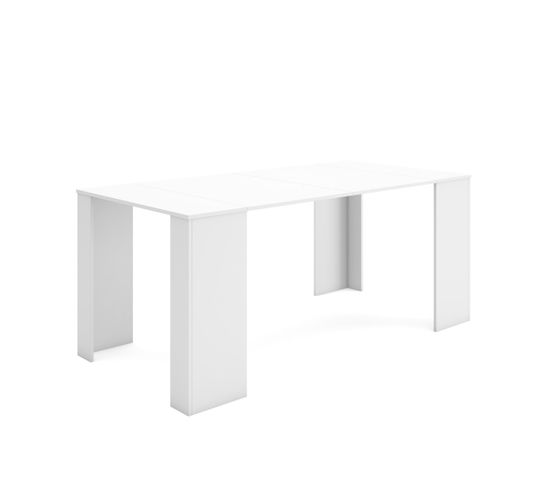 Table Console Extensible, 180, Pour 8 Personnes, Blanc
