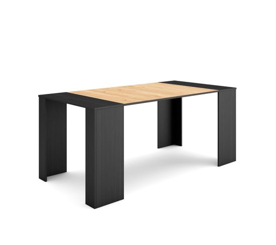 Table Console Extensible, 180, Pour 8 Personnes, Noir Et Chêne