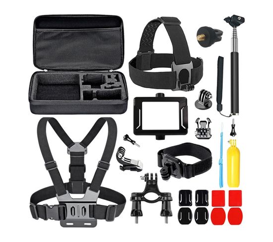 Kit de 13 accessoires pour caméra sport avec harnais, sangles, support perche à selfie