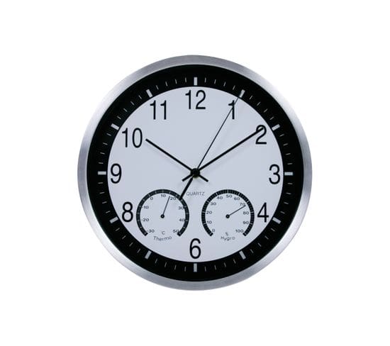 Horloge Murale Analogique Avec Mesure De La Température Et De L'humidité En Noir Et Blanc