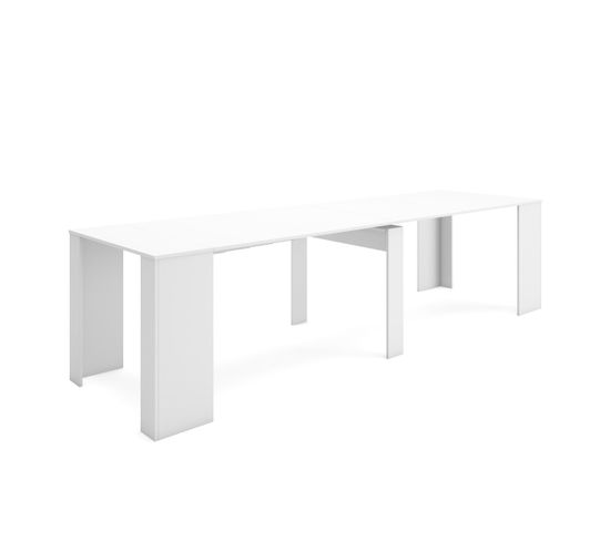Table Console Extensible Rectangulaire Avec Rallonges, Jusqu'à 300 Cm, Salle à Manger, Blanc Mat.