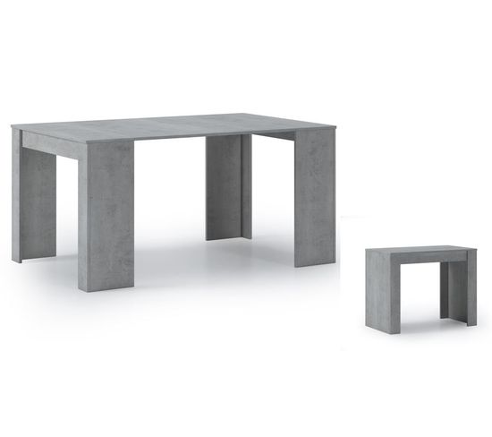 Table Console Extensible Jusqu'à 140 Cm, Couleur Ciment, Dimensions Fermée : 90x50x78 Cm De Haut