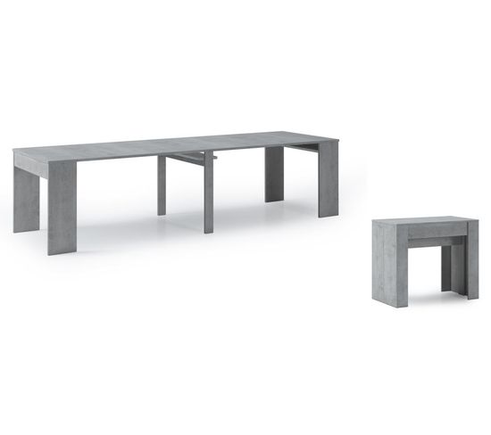 Table Console Extensible Jusqu'à 301 Cm, Couleur Ciment, Dimensions Fermée : 90x50x78 Cm De Haut