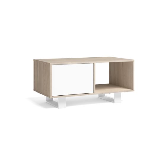 Table Basse Avec Portes, Salle À Manger, Modèle Wind, Couleur Chêne-blanc, 92x50x45cm