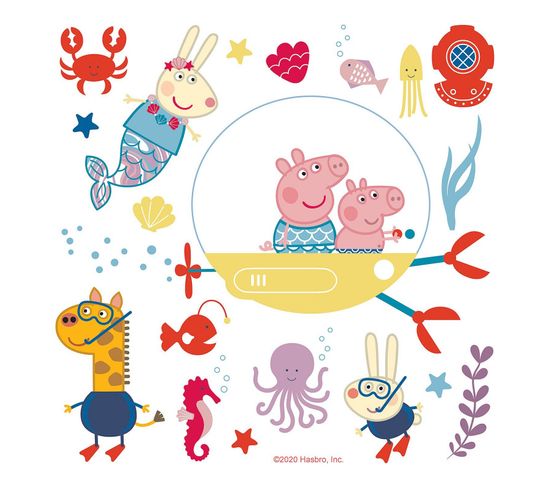 Sticker Peppa Pig Et Sa Famille Dans L'eau - 1 Planche 42,5 X 65 Cm