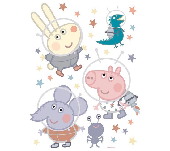 Sticker Peppa Pig Et Sa Famille Dans L'espace - 1 Planche 42,5 X 65 Cm