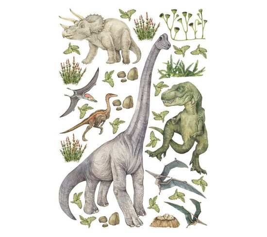 Stickers Dinosaure Dans La Foret - 1 Planche 42,5 X 65 Cm