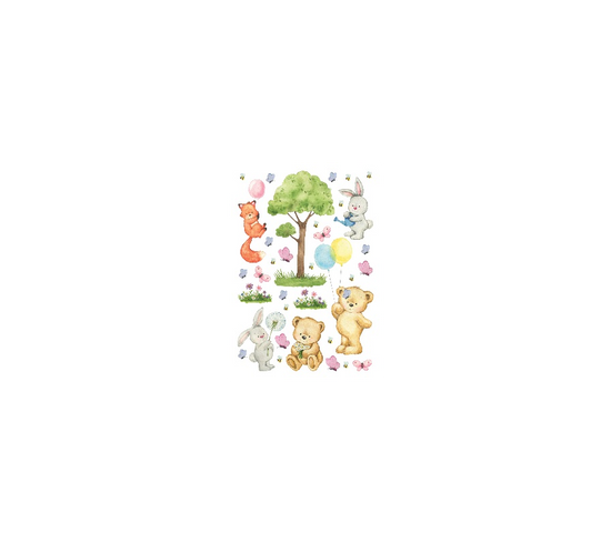 Stickers Animaux - Petits Ours Mignons - 1 Planche 42,5 X 65 Cm