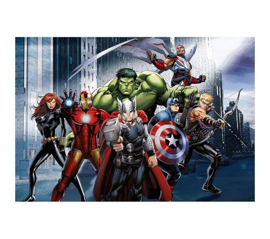 Poster Intissé - Disney Marvel -les Avengers En Pleine Bataille - 155 Cm X 110 Cm