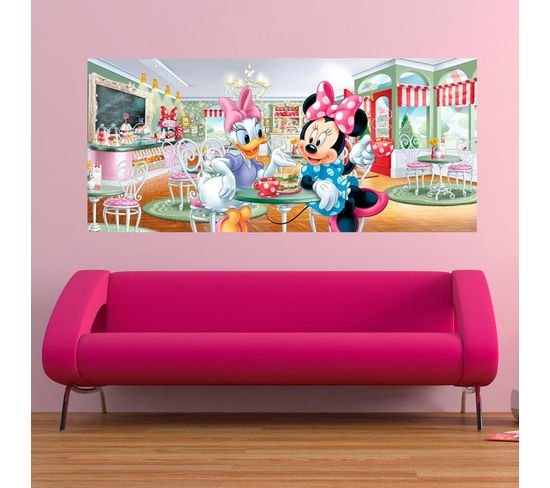 Poster Géant Minnie et Daisy Au Salon De Thé Disney Intisse 202x90 Cm