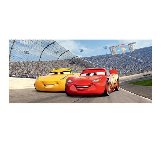 Poster Horizontal Cars Flash Mcqueen Et Cruz Ramirez Sur La Piste De Disney Intisse 202cm X 90cm