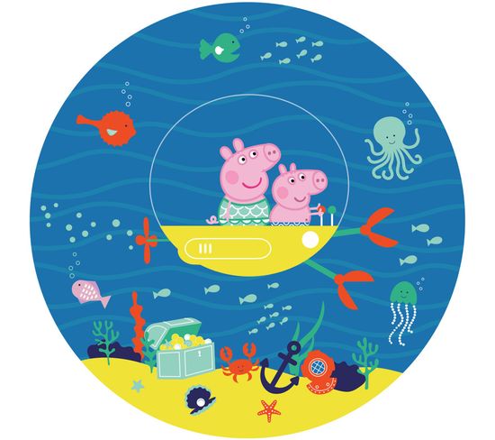 Photo Murale Ronde Peppa Pig Avec Sa Famille Dans L'eau - 70 X 70 Cm