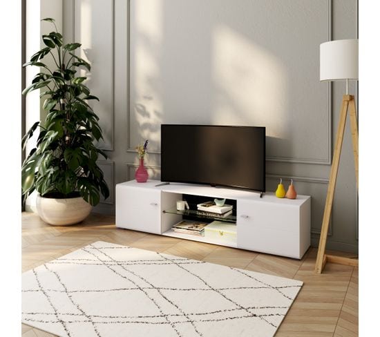 Meuble TV L.170 cm REX blanc laqué