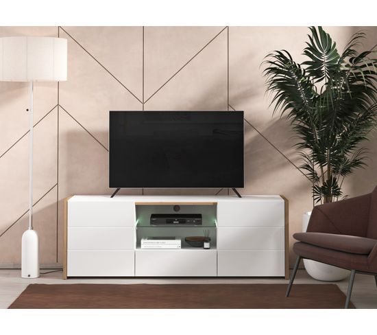 meuble tv contemporain ALICIA II blanc/chêne