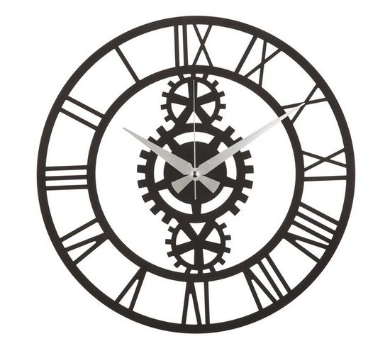 Horloge Murale Muro - Décorative - Engrenage - Noir En Acier, 50 X 0,2 X 50 Cm