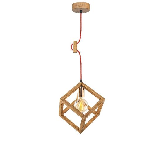 Lampe De Suspension Cerco -  Multicolore En Métal, Bois, 28 X 28 X 122 Cm, 1 X E27, Max 100w