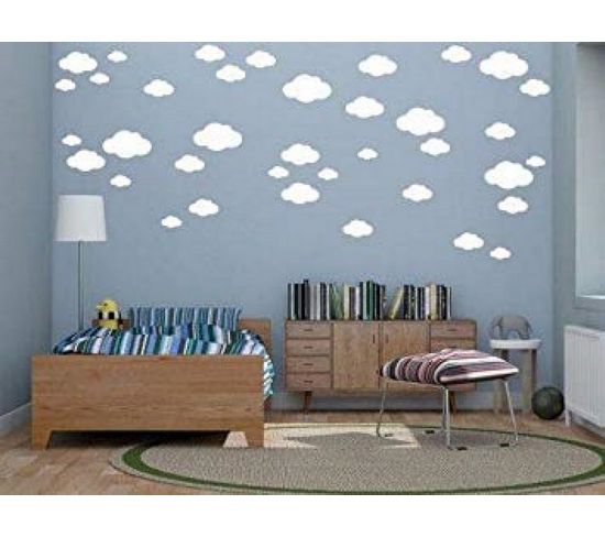 Sticker Cloud - Nuages ​​- Mur - Blanc En Vinyle, 35 X 0,15 X 20 Cm
