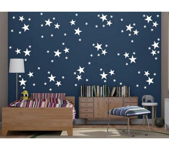 Sticker Stars - Étoiles - Pour Enfants - Pour Mur - Blanc En Vinyle, 24 X 0,15 X 29 Cm
