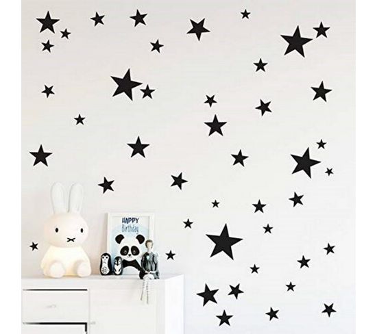 Sticker Stars - Étoiles - Pour Enfants - Pour Mur - Noir En Vinyle, 24 X 0,15 X 29 Cm