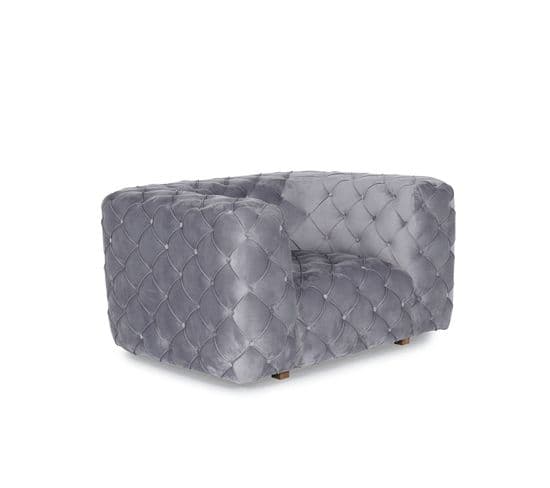 Fauteuil Chesterfield Sarno Velours Gris Clair