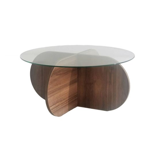 Table Basse Design Venas D75cm Bois Foncé Et Verre Transparent