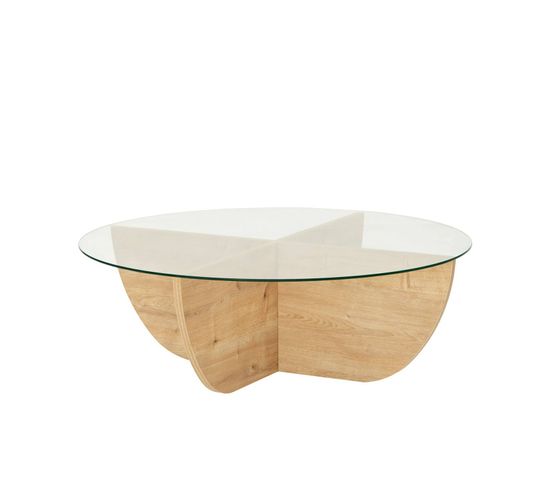 Table Basse Design Sunac D90cm Verre Transparent Et Chêne Clair
