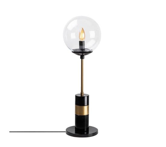 Lampe À Poser Moderne Esace Abat-jour Boule Transparent Et Métal Noir Et Or