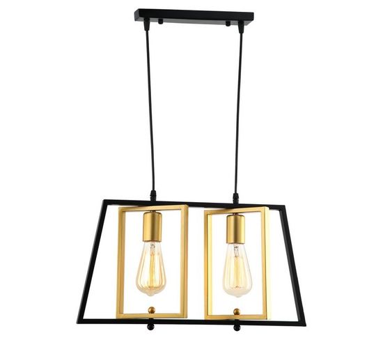 Lampe À Suspension Novea - Lustre - Noir, Or En Métal, 15 X 48 X 105 Cm, 2 X E27 , Max 40w
