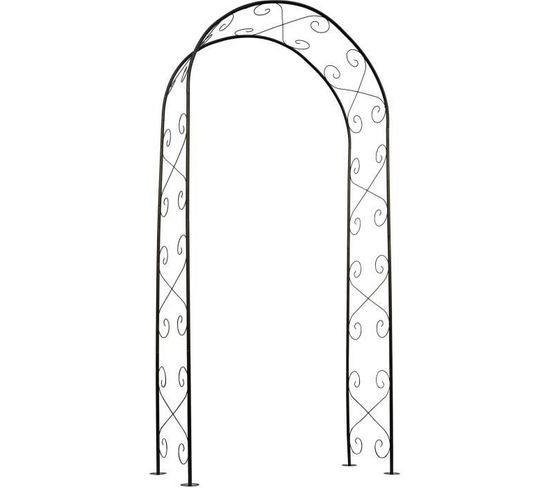 Arche de jardin Pergola Acier Galvanisé Laqué Époxy Noir Décor Volutes - H230 X 100 X 37 Cm