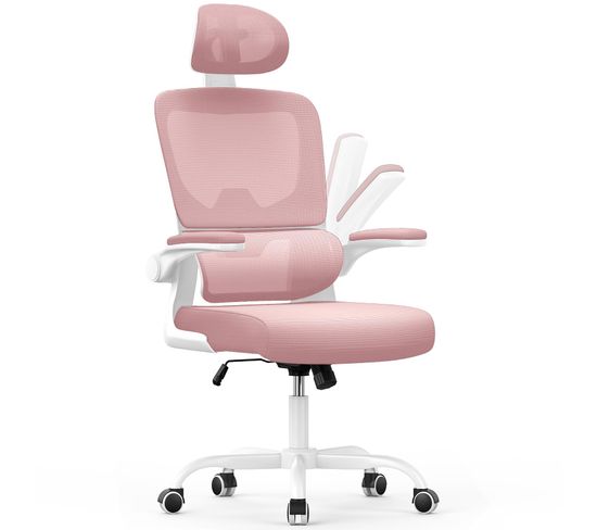 Chaise D'ordinateur Pivotante Avec Fonction Berçante Et Support Lombaire Adaptatif-rose
