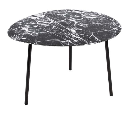 Table Basse En Métal Imitation Marbre Ovoid 58 X 51 Cm Noir