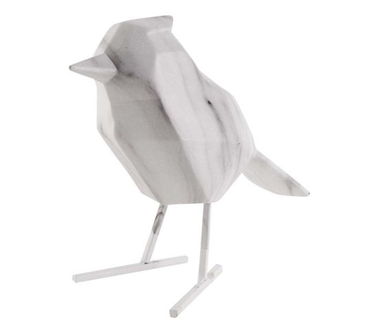 Oiseau En Résine Blanc Effet Marbre Origami Grand Modèle