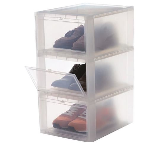 Lot De 3 Boîtes De Rangement Pour Chaussures Drop Front Box Eudf-m - Plastique - 14 L - Transparent