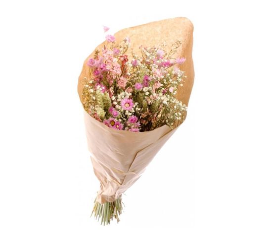 Grand Bouquet  De Fleurs Séchées Mix Rose Et Blanc