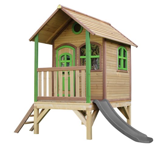 Tom Maison Enfant Avec Toboggan Gris   Aire De Jeux Pour L'extérieur En Marron et Vert