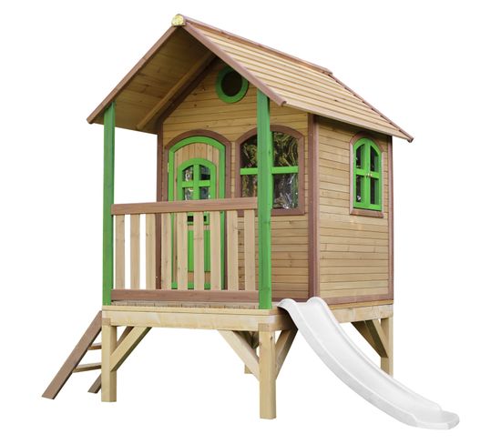 Tom Maison Enfant Avec Toboggan Blanc   Aire De Jeux Pour L'extérieur En Marron et Vert