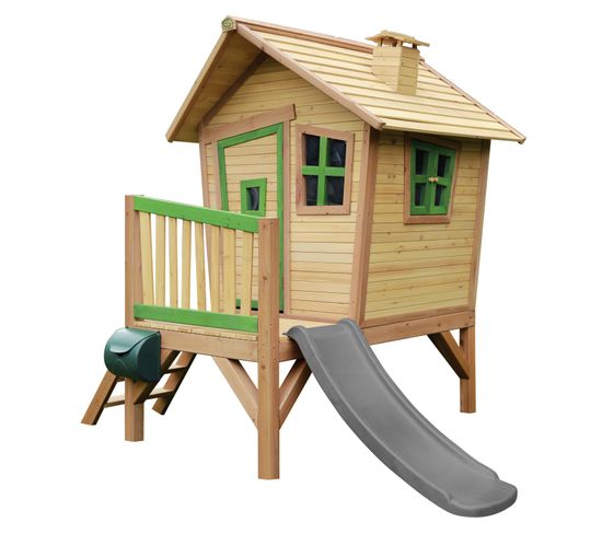 Robin Maison Enfant Avec Toboggan Gris   Aire De Jeux Pour L'extérieur En Marron et Vert
