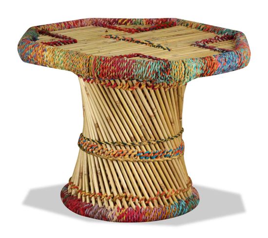 Table Basse Bambou Avec Détails Chindi Multicolore