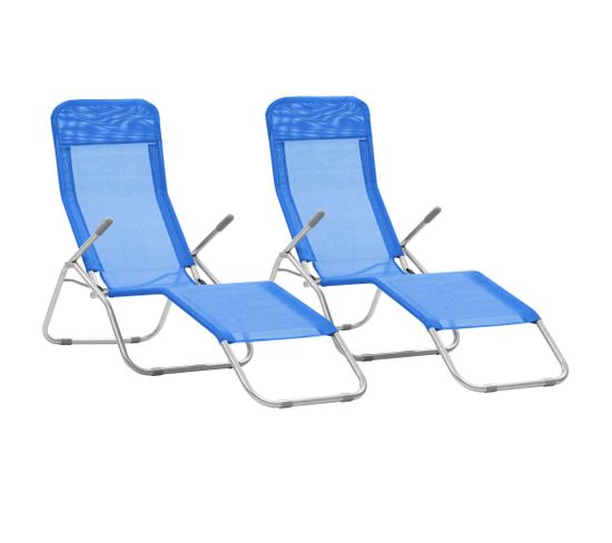Chaises Longues Pliables 2 PCs Textilène Bleu