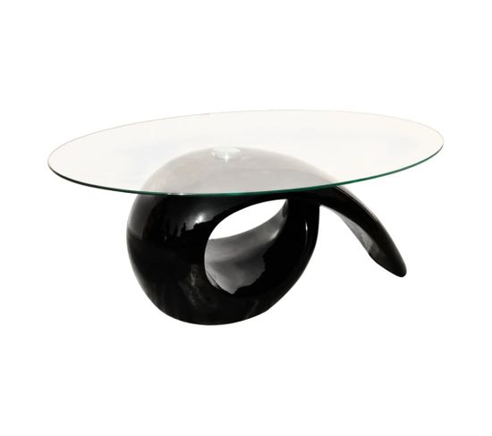 Table Basse Avec Dessus De Table En Verre Ovale Noir Brillant