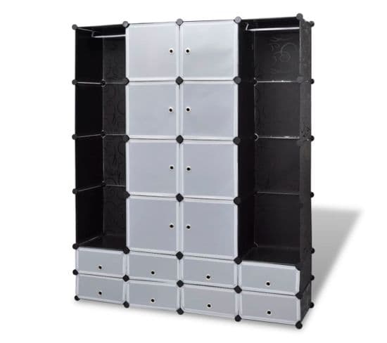 Armoire Modulaire 18 Compartiments Noir Et Blanc 37x146x180,5cm