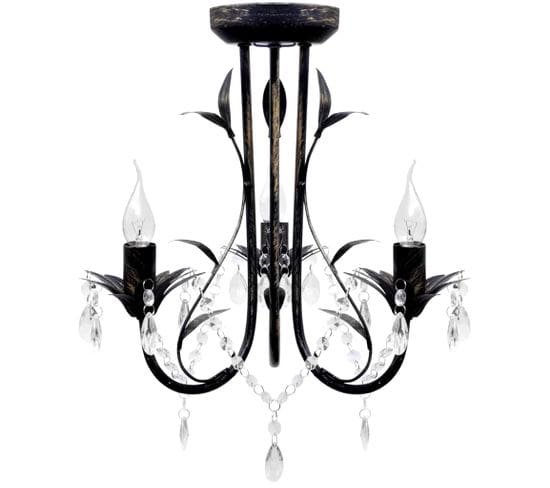 Lustre Métal Noir Style Art Nouveau + Perles Crystal 3 X E14 Ampoules