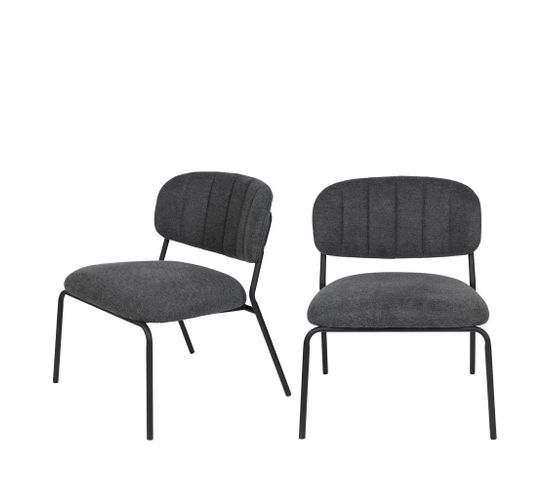 Jolien - 2 Chaises Lounge Pieds Noirs - Couleur - Gris Foncé