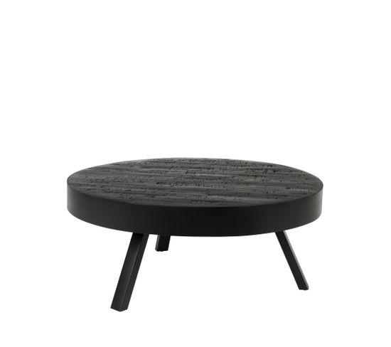 Suri - Table Basse Ronde En Teck Recyclé Et Métal Ø74cm - Couleur - Noir